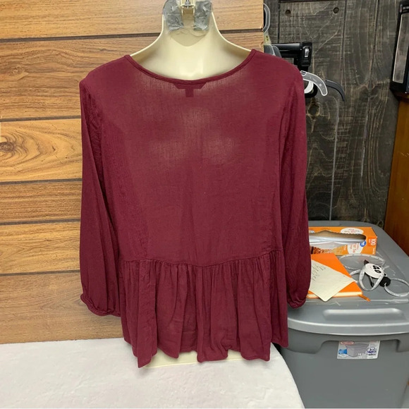 American Eagle Outfitters size small burgundy baby doll long sleeve top - Picture 5 of 9